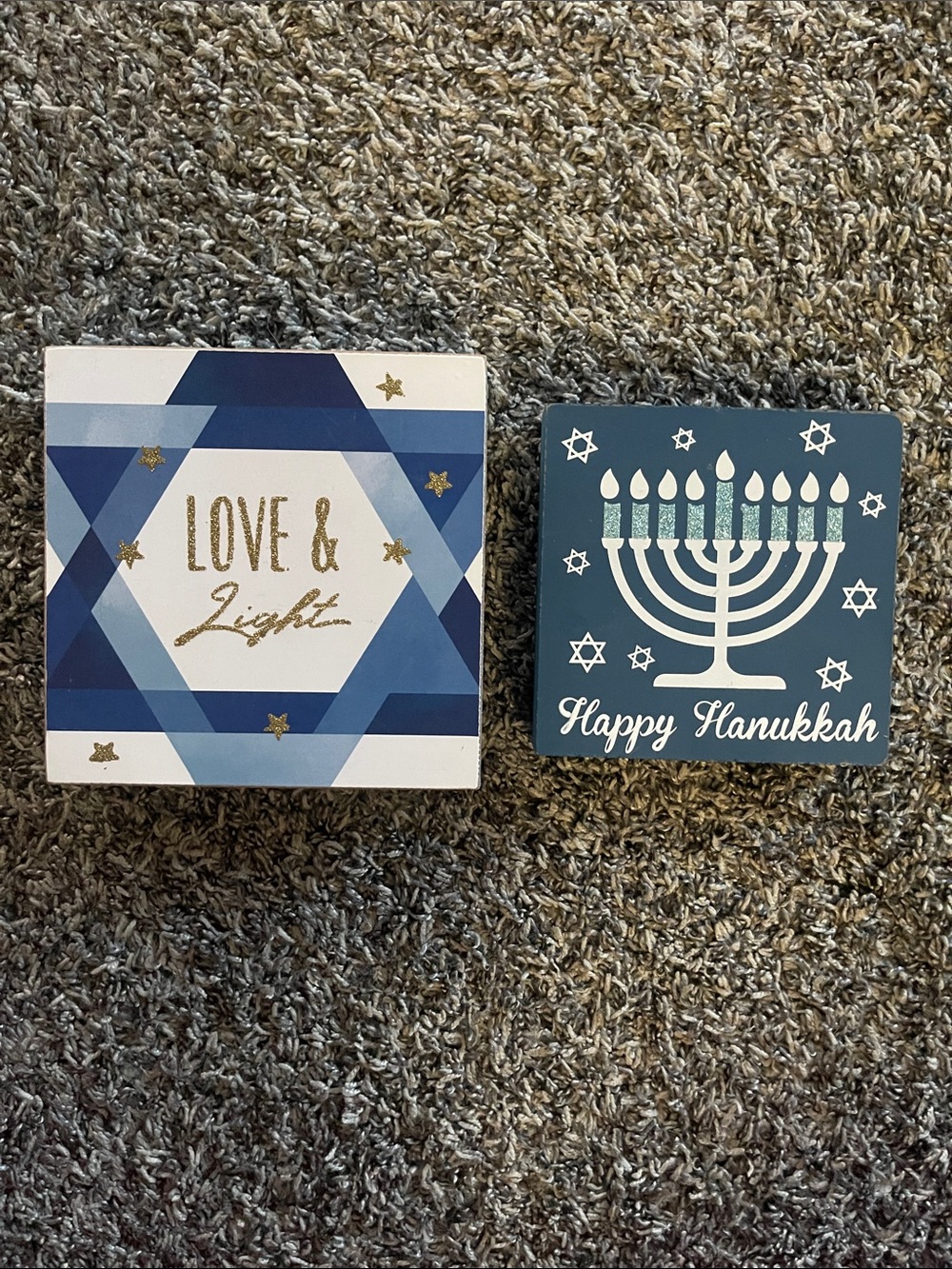 Hanukkah Holiday Decorative Wooden Signs - Blue and White